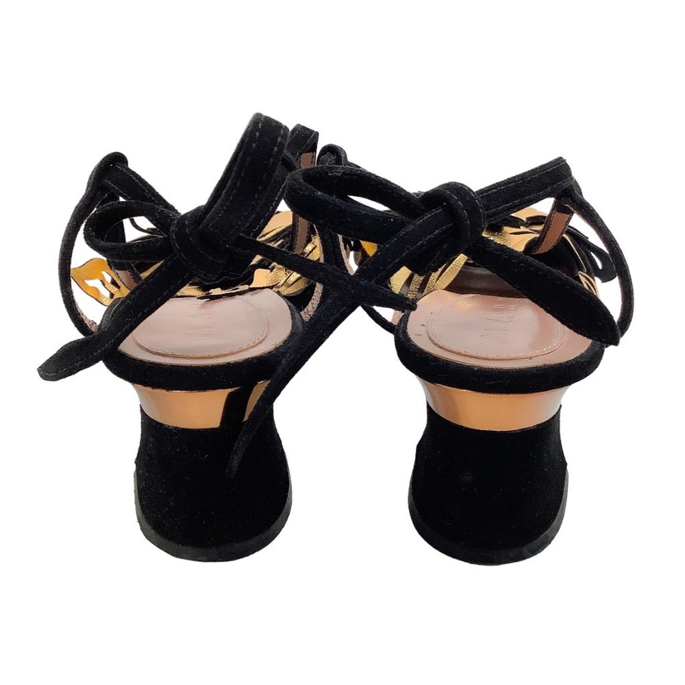 Marni Black Suede Tie Back Sandals with Gold Flower - Picture 5 of 6